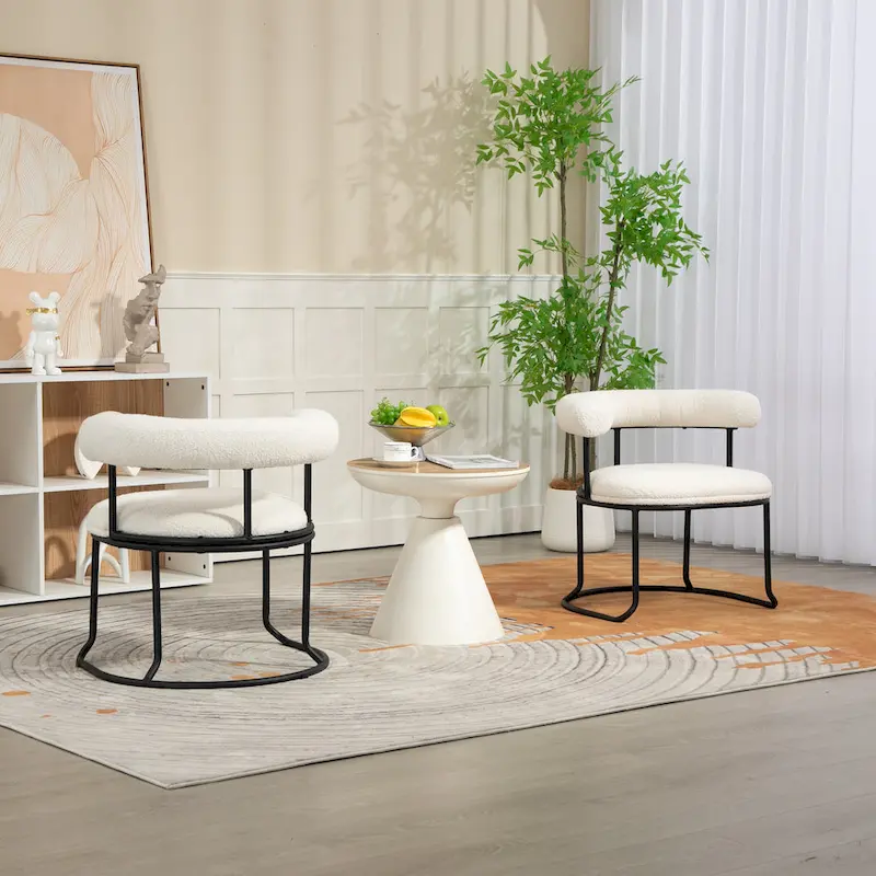 Mid-Century Modern Boucle Dining Chairs Set of 2