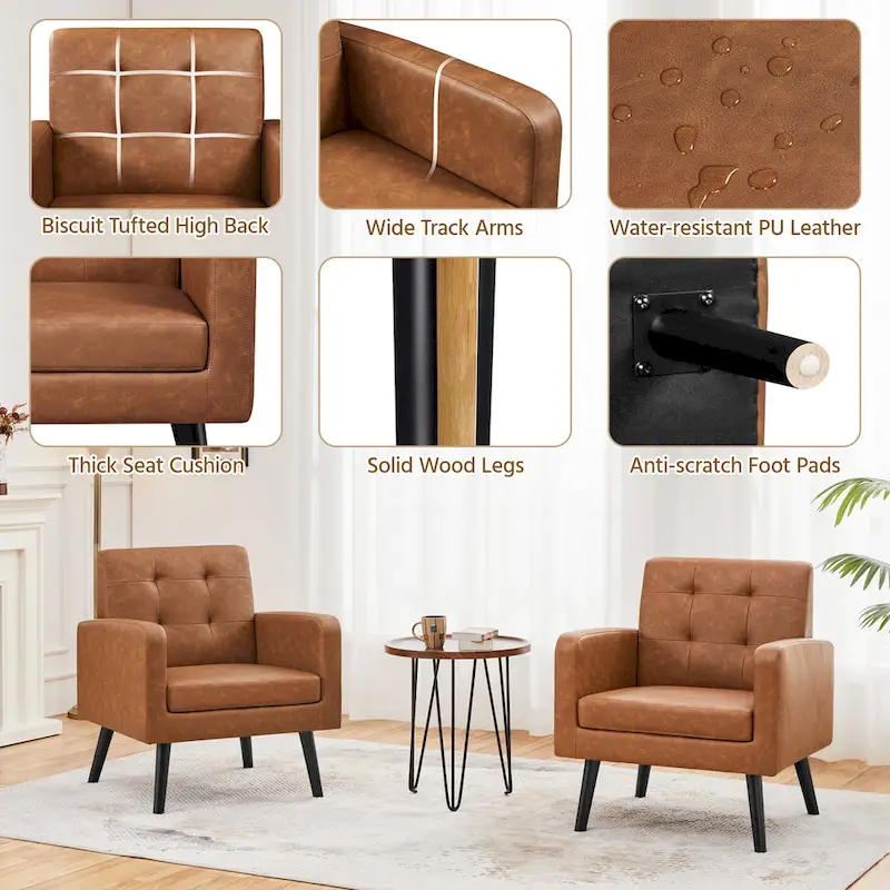 Yaheetech Modern Faux Leather Tufted Accent Chair with Solid Wood Legs - 28.52933