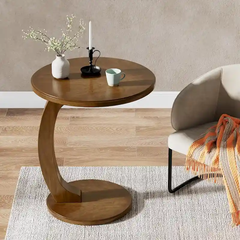 Wooden C-Shaped End Table