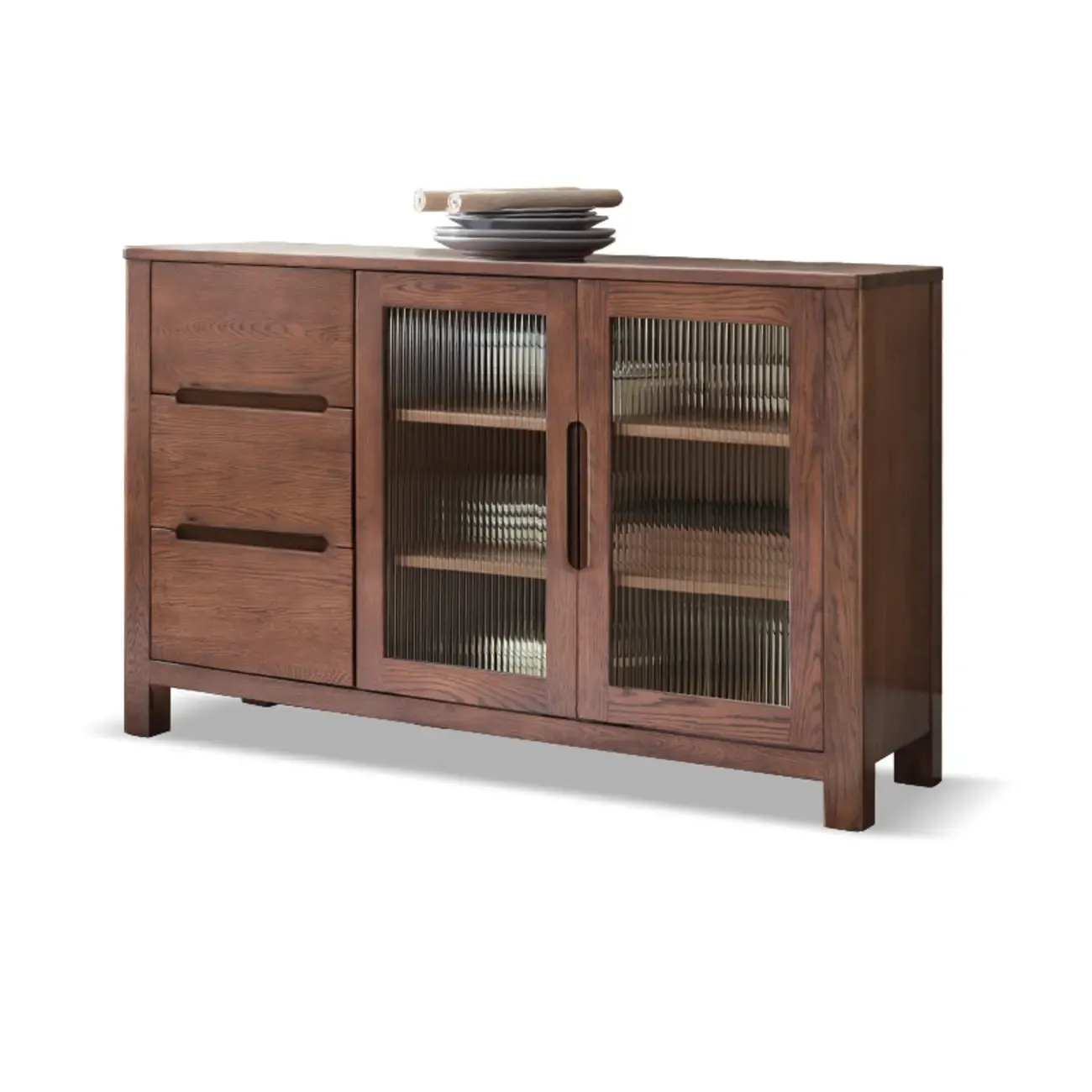 Modern Wood Sideboard with Shelves and Drawers