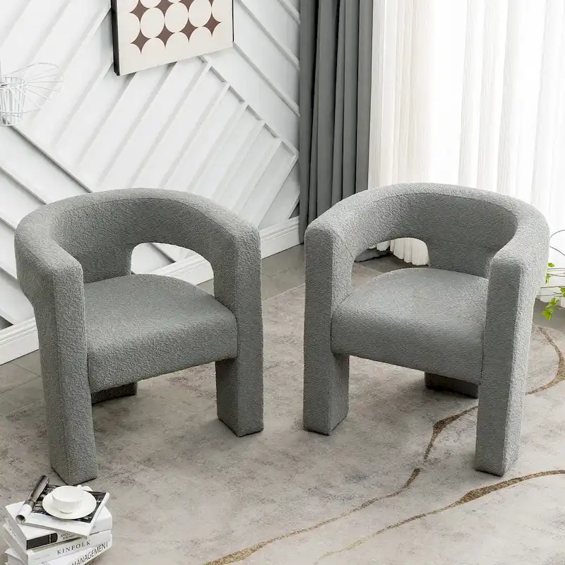 KINWELL 28   Wide Boucle Upholstered Square Armchair (Set of 2)