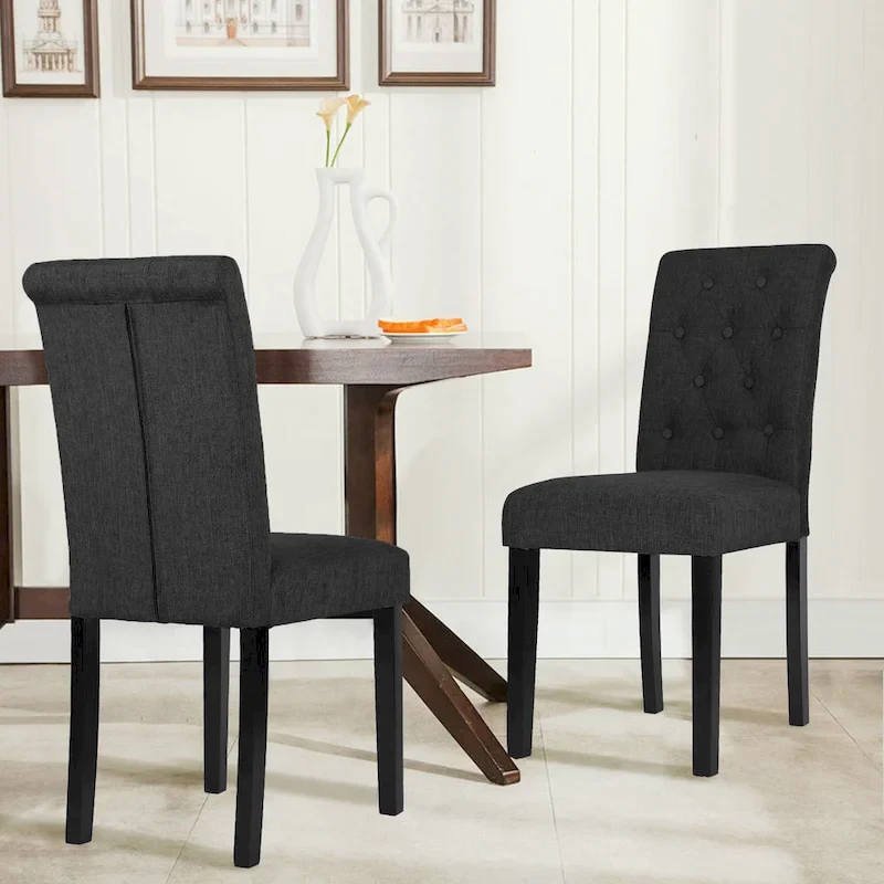 Fabric Upholstery Button Tufted Dining Chairs Set of 2