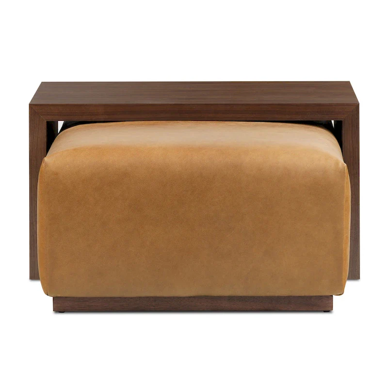 Poly & Bark Jarmo Ottoman with Adjustable Walnut Table - Full Grain Genuine Italian Leather