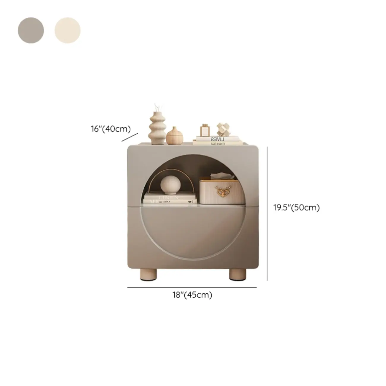 Modern 2-Tier Wooden Small Nightstand in White/Grey