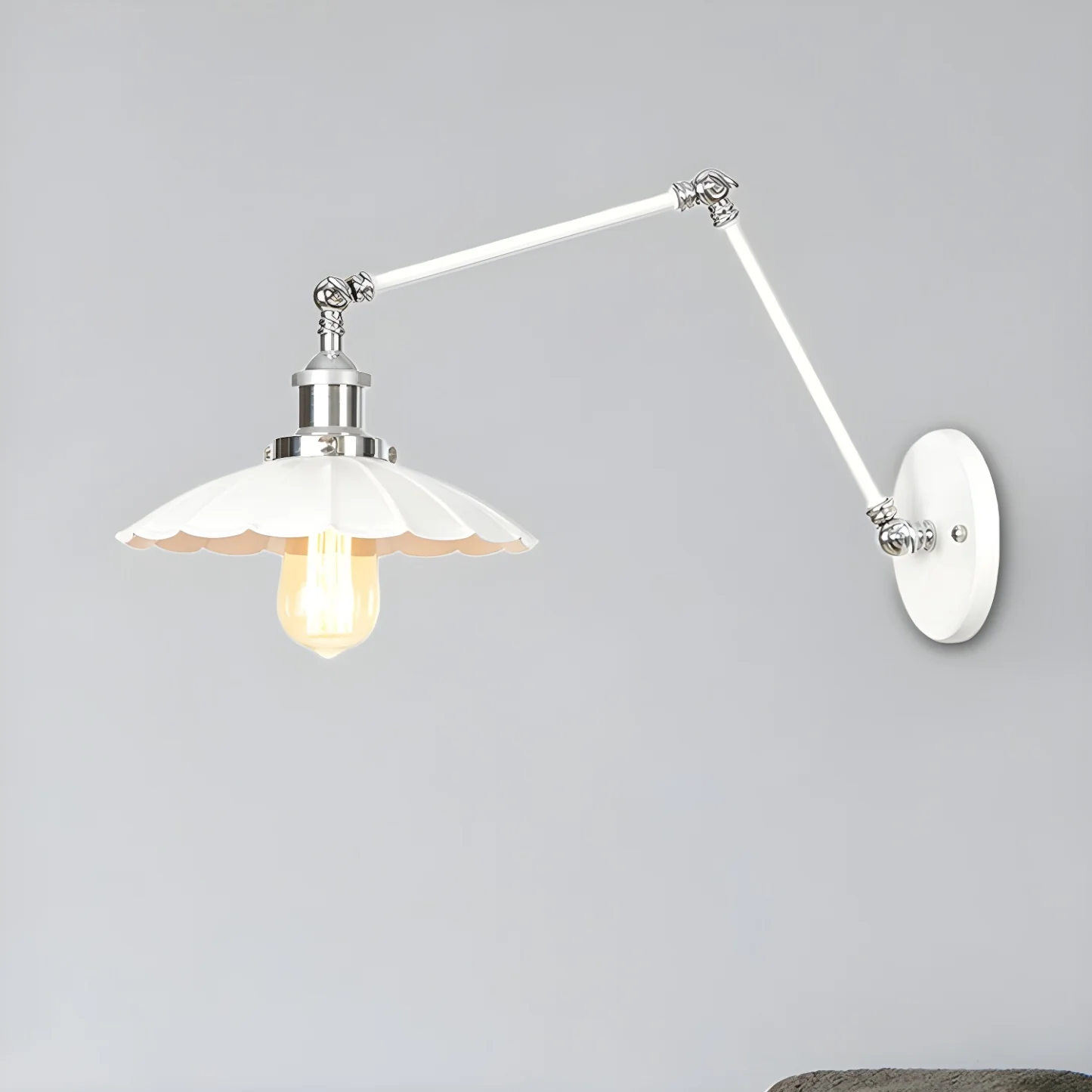 White Metal Adjustable Swing Arm Wall Light with Different Shade