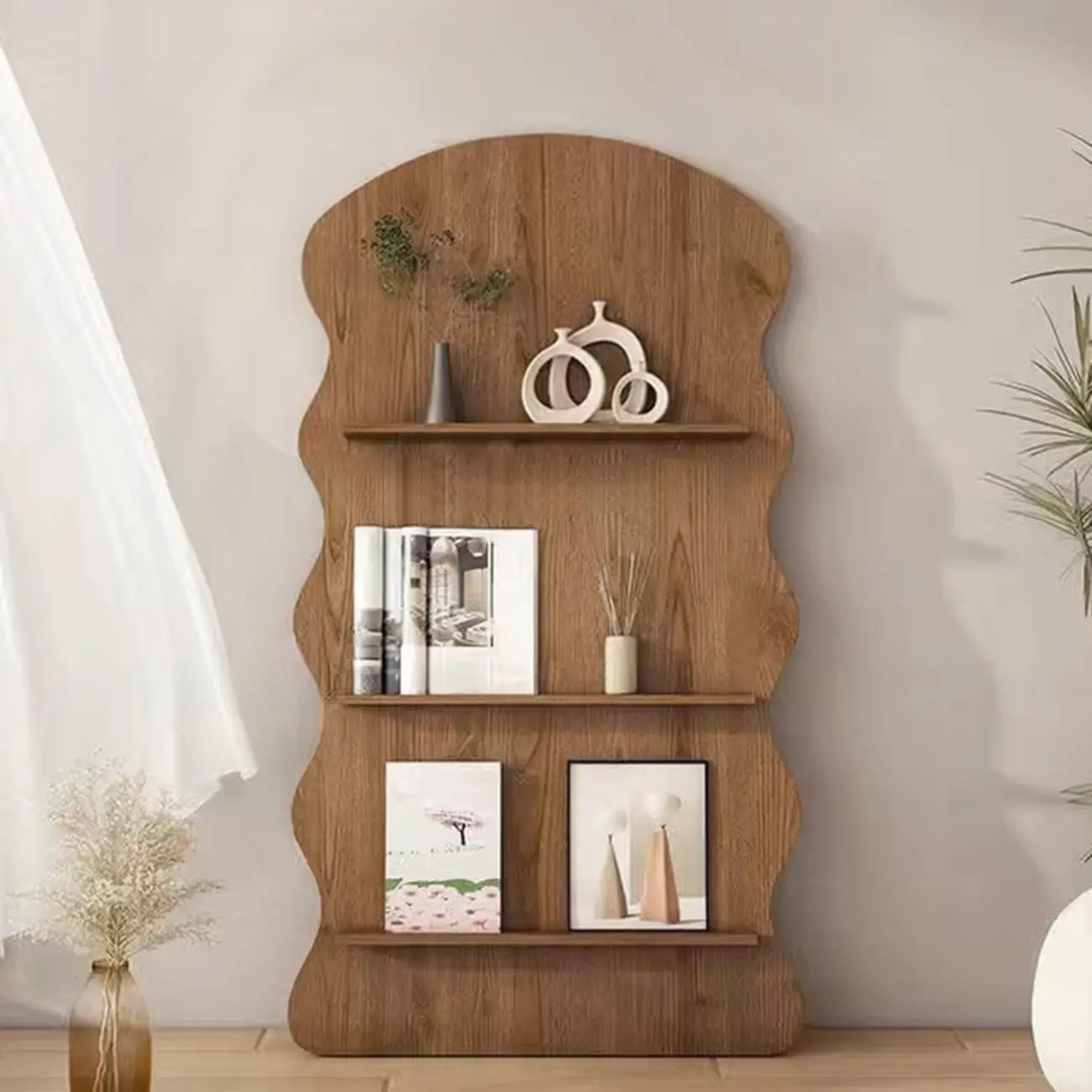 Brown Timber 3 Shelves Wood Bookcase Decorative Bookshelf