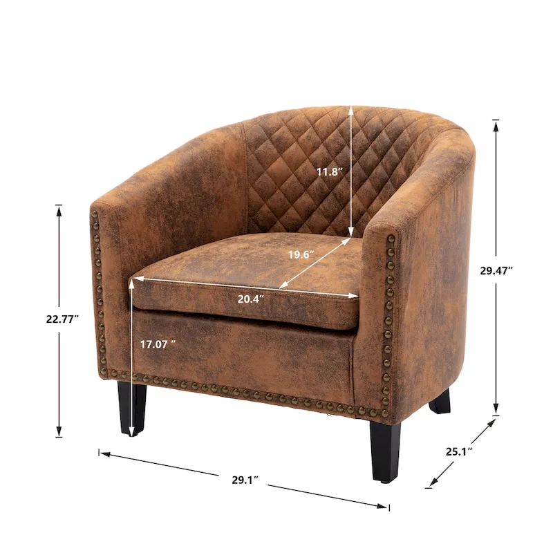 Accent Barrel Chair Living Room With Nailheads And Solid Wood Legs