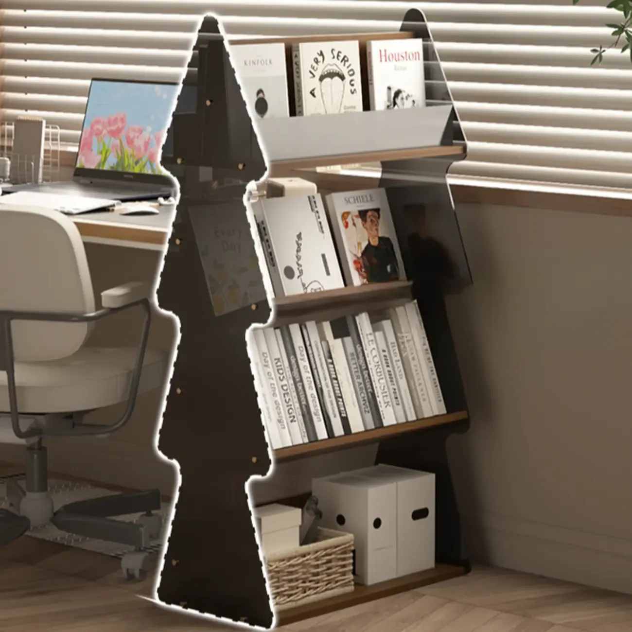 Wood Tree-shaped Vertical Open Back Display Bookcase