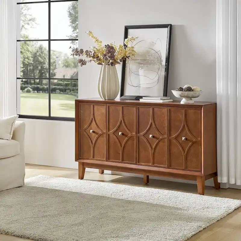 Miriam Mid-century 60  Wide Diamond-shaped Patterned Sideboard with Adjustable Shelves by HULALA HOME