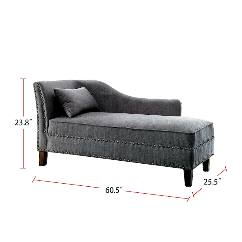 Fabric and Wood Chaise in Beige Finish