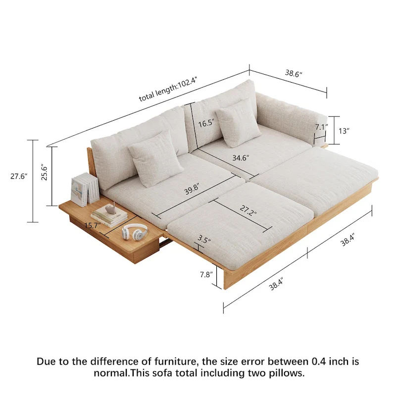 JASIWAY Modern Solid Wood Upholstered Cotton Linen Sofa
