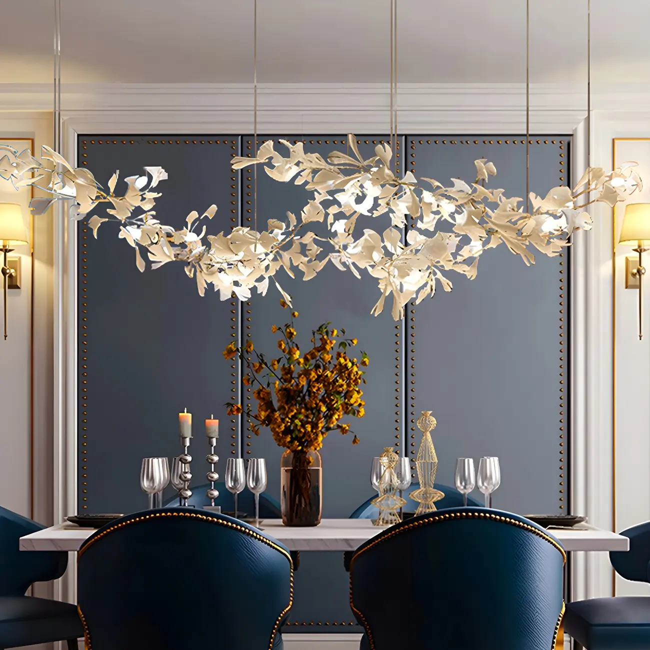 Dining Area Modern White Leaf-Inspired Chandelier