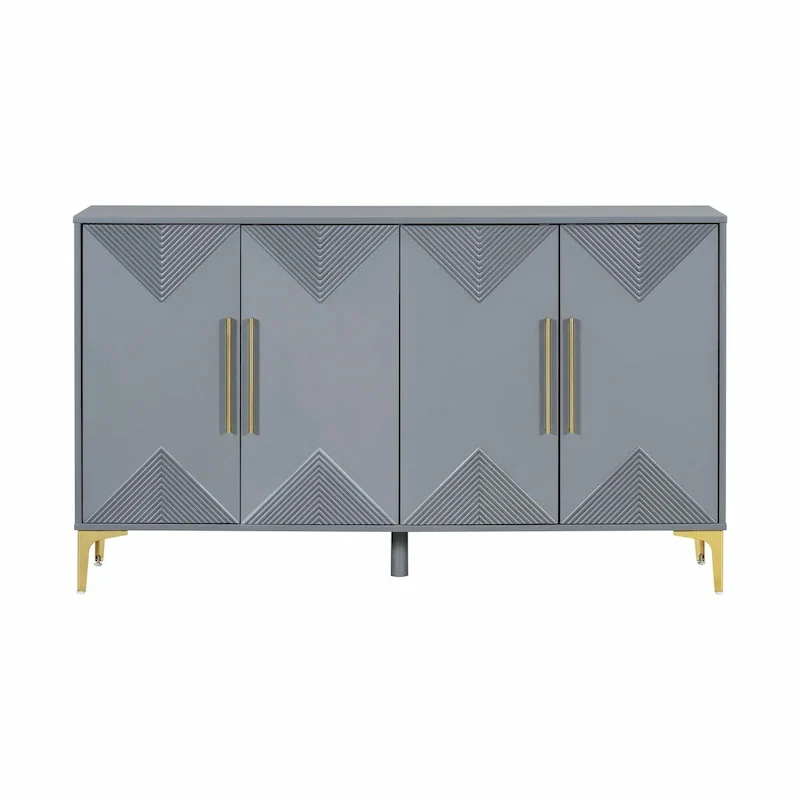 Unique Four-Door Cabinet with Two-Tone Triangular Pattern Doors
