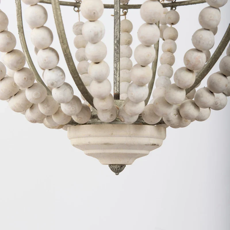 Phillum Silver Metal & White Wood Beaded Six Bulb Chandelier - 29 W x 29 D x 37 H