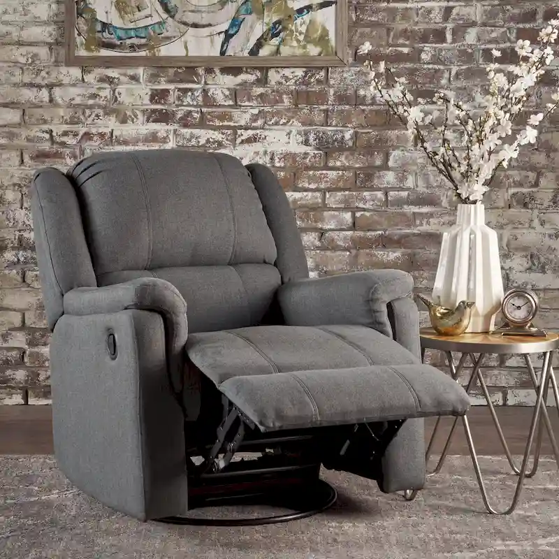 Roomfitters Fabric Glider Recliner with Swivel, Manual Reclining Chair