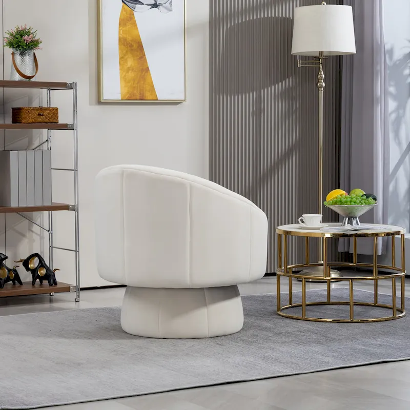 Modern 28.75 Velvet Upholstered 360 Swivel Accent Chair with Wood Frame and Waist Cushion