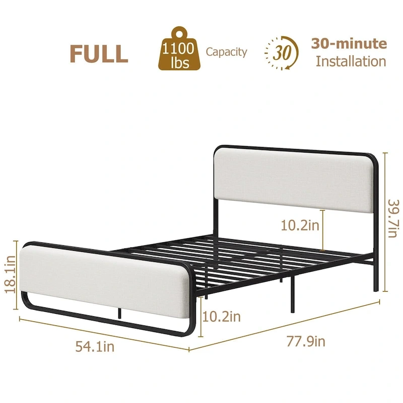 Bed Frame with Upholstered Headboard and Footboard