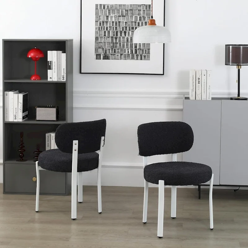 XINMICS Upholstered Modern Boucle Dining Room Chairs with White Metal Legs