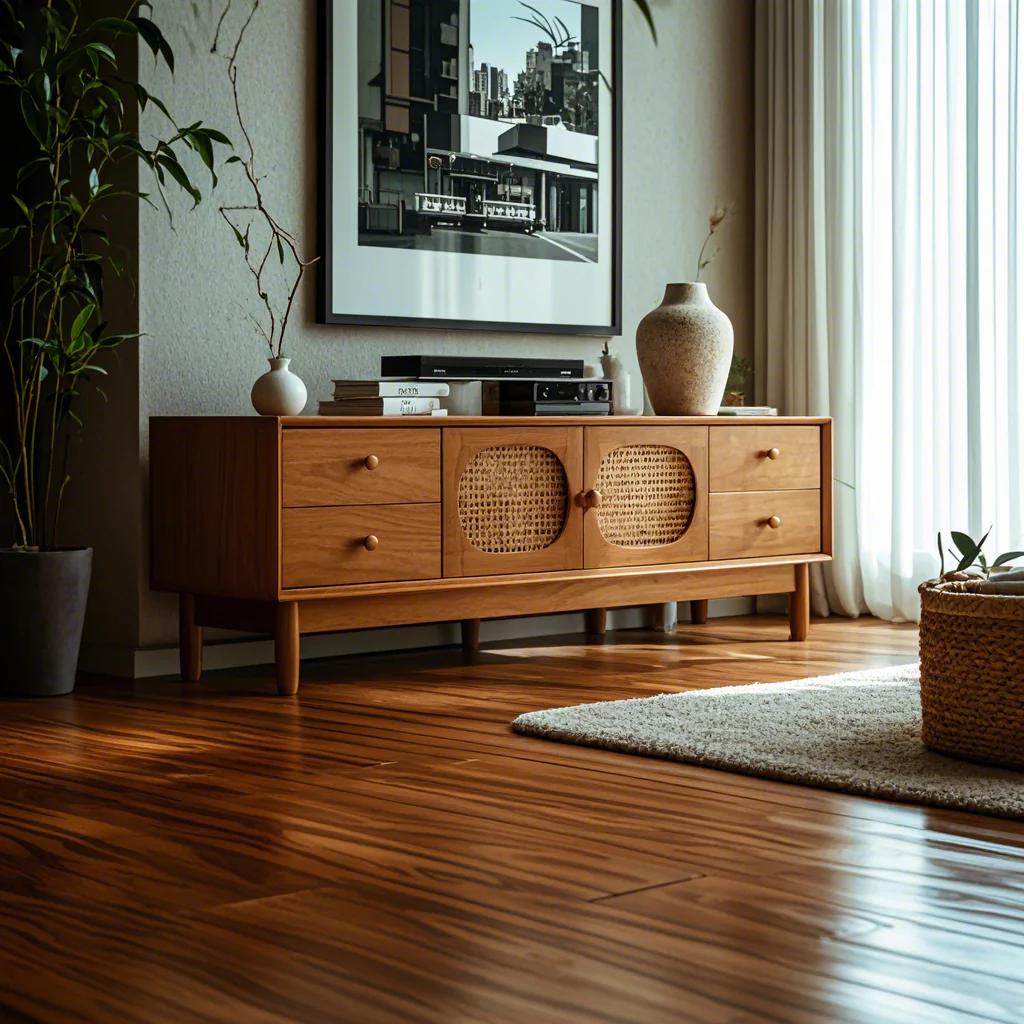 Vintage Brown Wooden TV Stand with 2-Drawers for Living Room