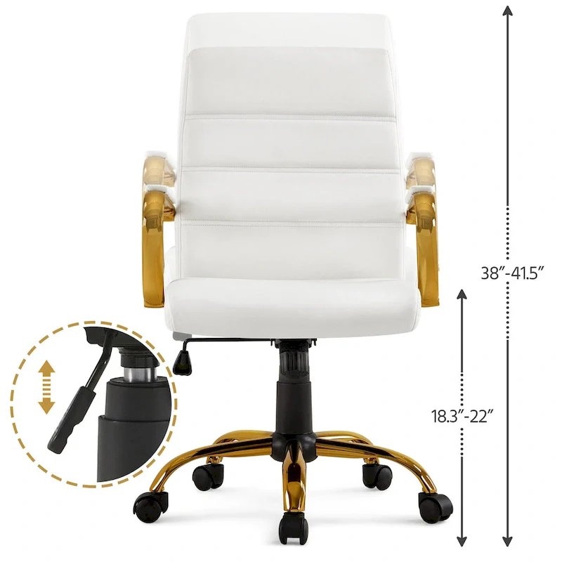White Mid-Back PU Leather Office Chair with Gold Chrome Frame and Tilt Lock – Single User
