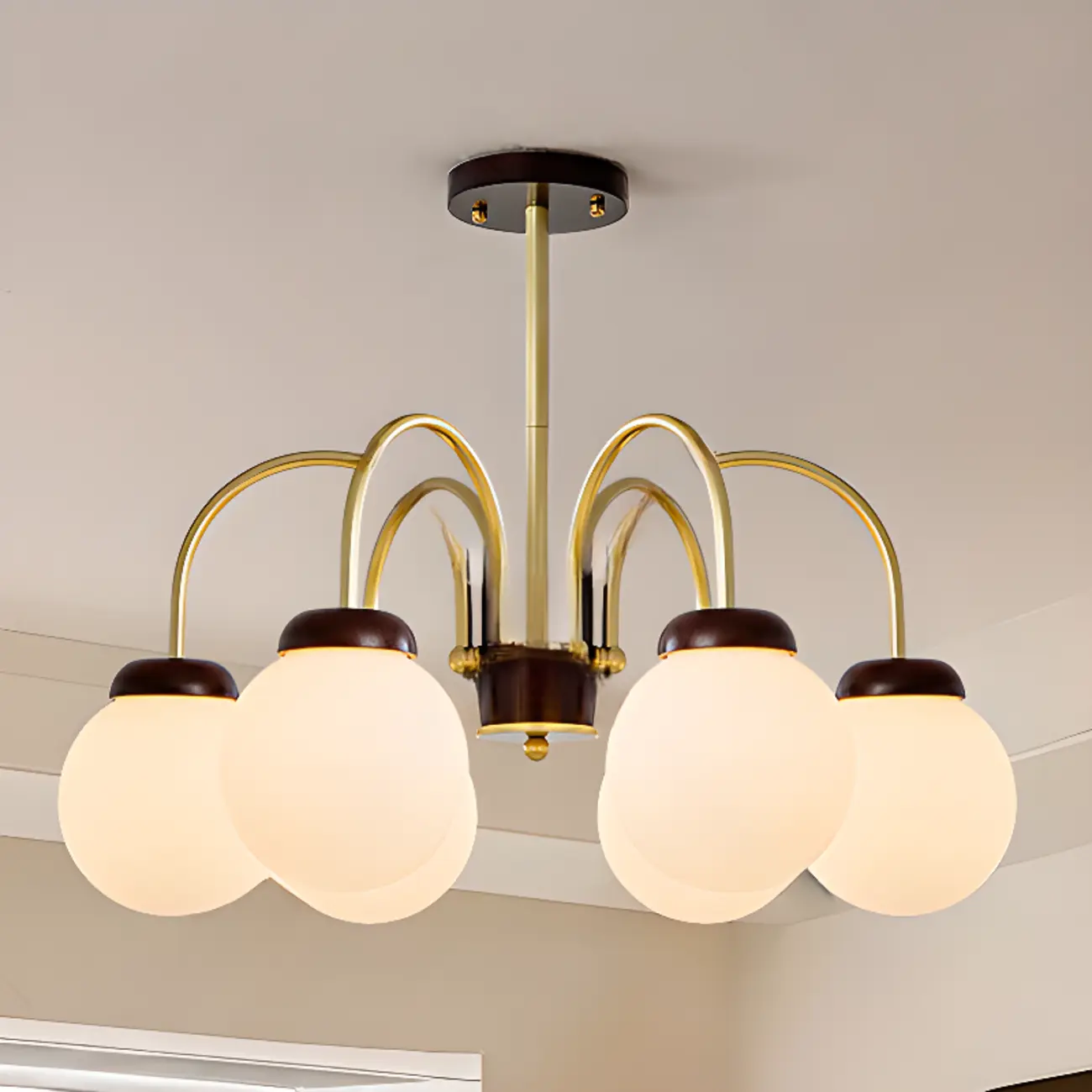 Classic Gold White Vitreous Ball Chandelier