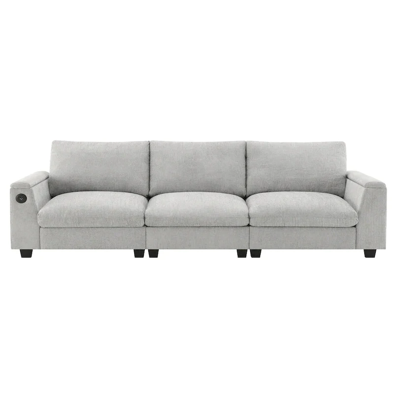 96 Chenille Smart Sectional Sofa with Bluetooth Speaker, Drop-Down Table & USB Charger and 3-Seater Cloud Couch