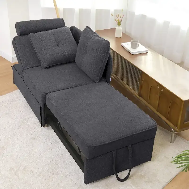 Hansabenne 4 in 1 Multi-Function Folding Sofa Folding Bed Single Futon Couch Guest Bed with 2 Throw Pillows