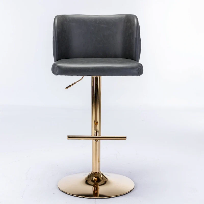 Set of 2 Swivel Adjustable Bar Stools with Tufted Back