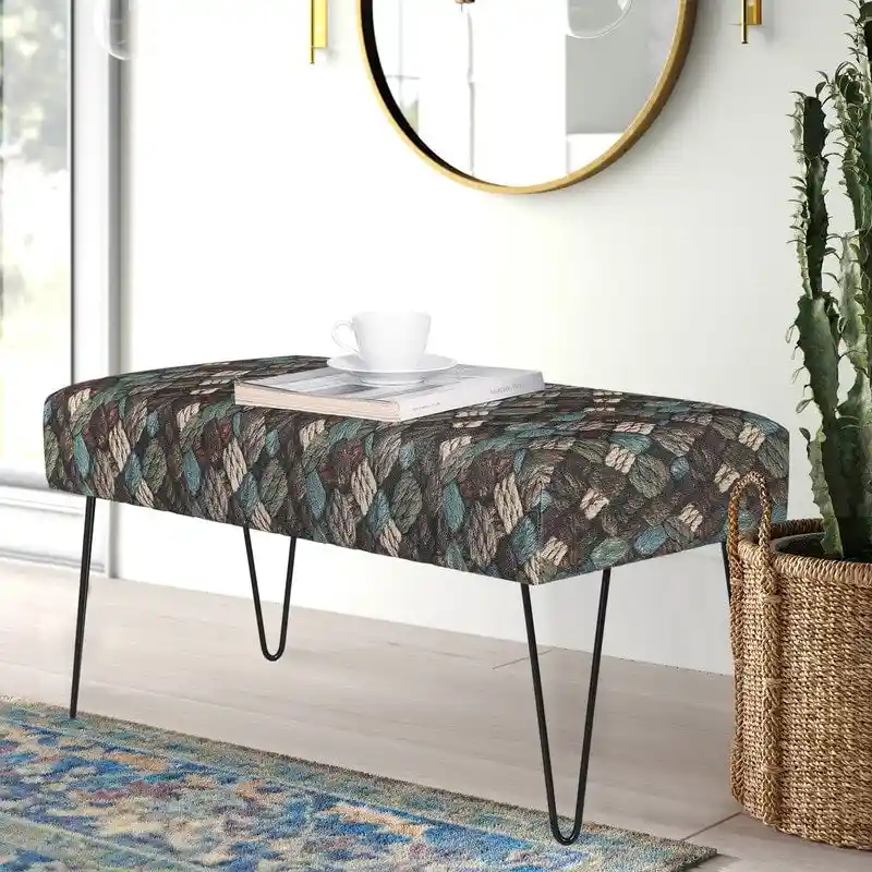Adeco Bench Ottoman Fabric Rectangular Footrest Upholstered Bedroom