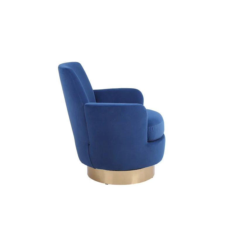 Navy Velvet 29.3 Upholstered Swivel Barrel Chair with Stainless Steel Base
