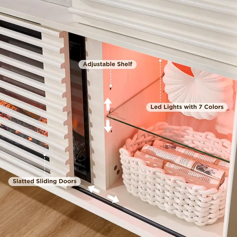 Mid Century Modern Fireplace TV Stand, Entertainment Center