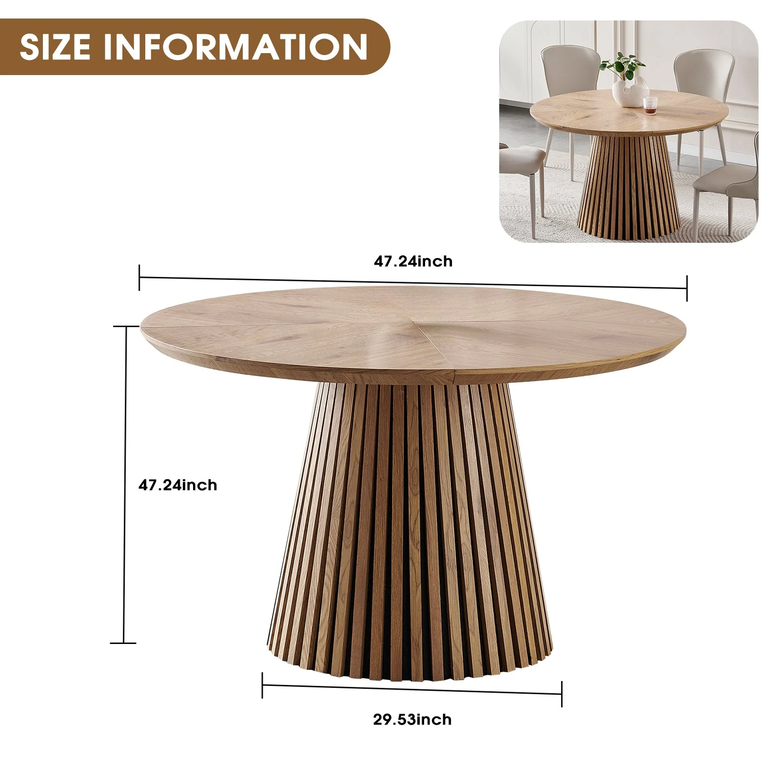 Modern Round Reeded Wooden Dining Table