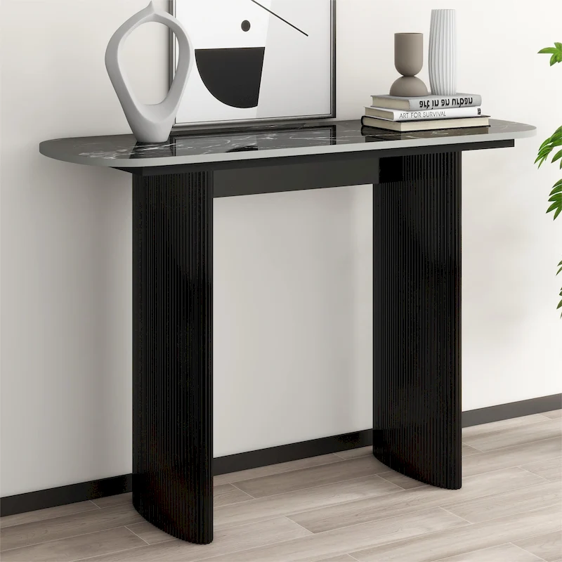 Marble Console Table Entryway Table with Fluted Base