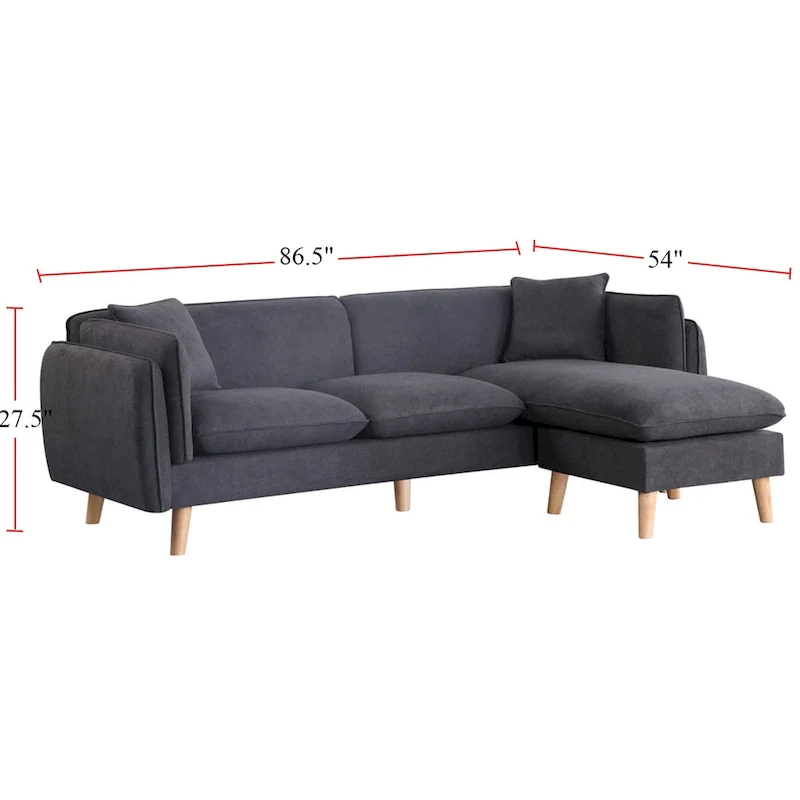 Fabric Sectional Sofa Chaise with Tapered Legs