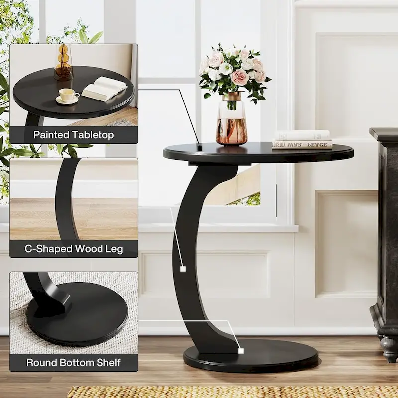 Wooden C-Shaped End Table