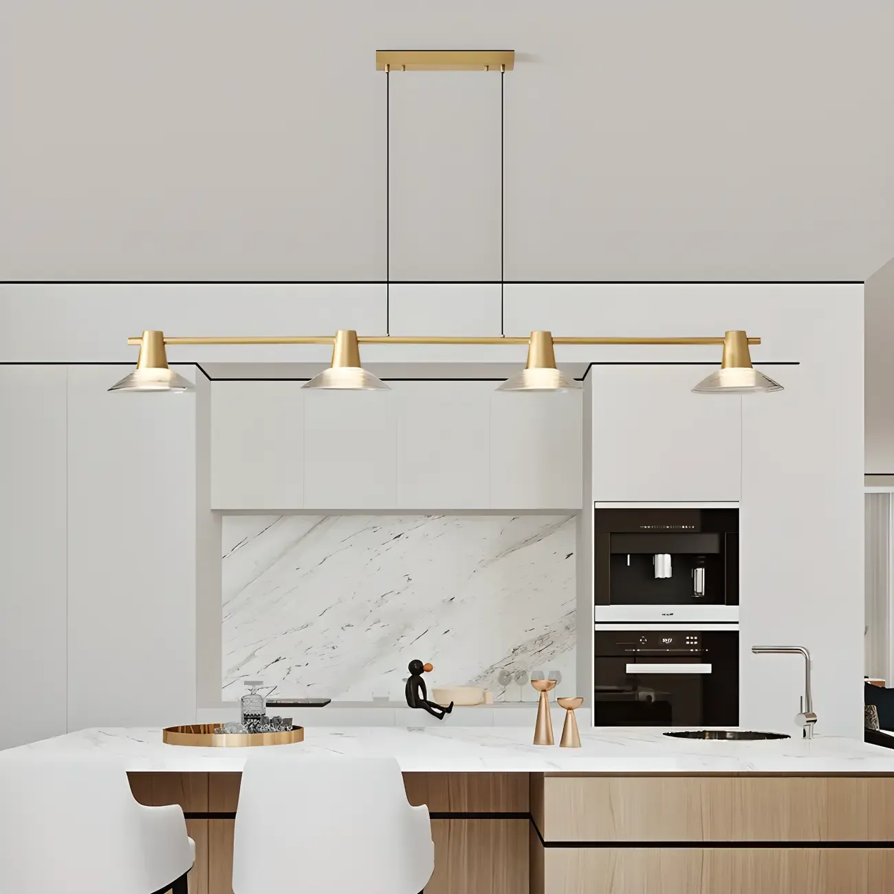 Modern Black Cone Glass 3-Light Island Light