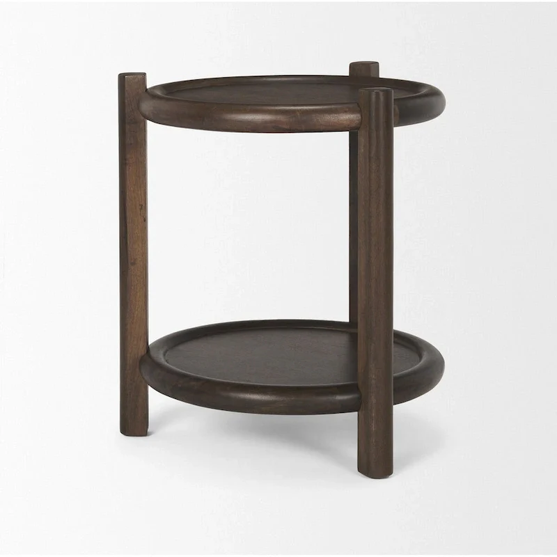 Romi Dark Brown Wood w/ Bottom Shelf Round Accent Table - 23.5L x 23.5W x 26.0H