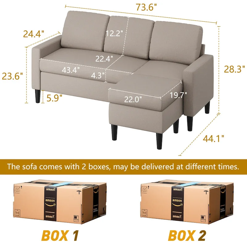 Futzca 74 Convertible Sectional Sofa Couch, Small L-Shaped Sofa