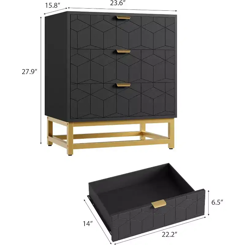 Dresser for Bedroom, 3 Drawer Dresser with Metal Legs, Modern Dressers Chest Organizer with Wide Storage, Chest of Drawers for Bedroom, Living Room