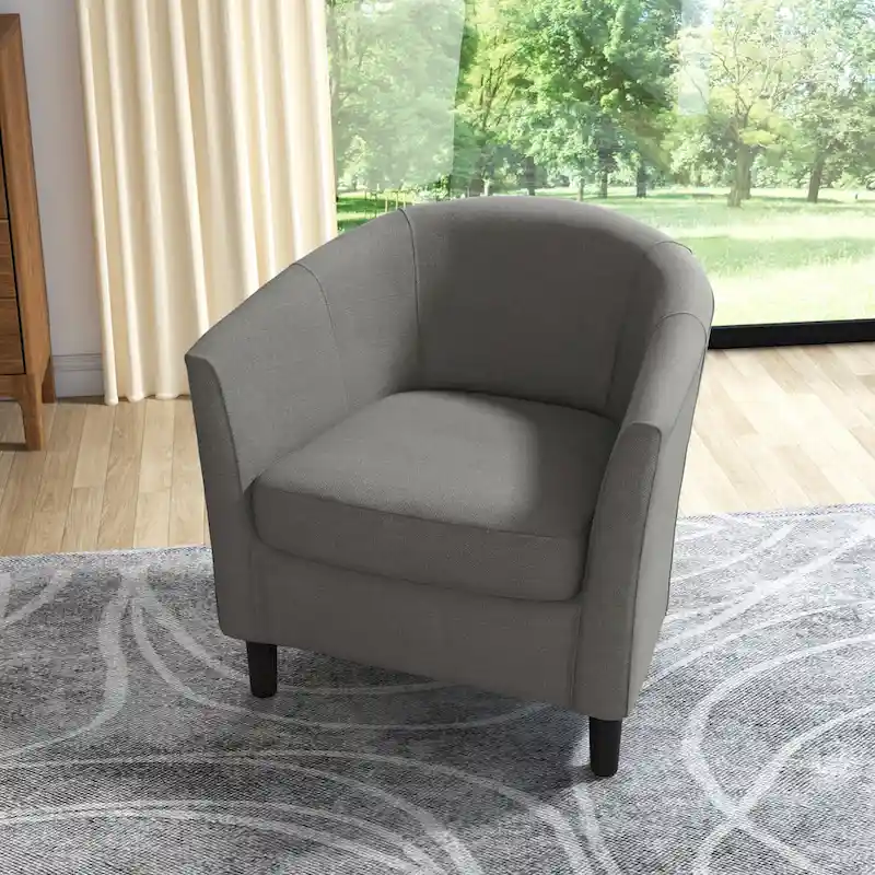 Upholstered Modern Barrel Accent Chair with Wood Legs
