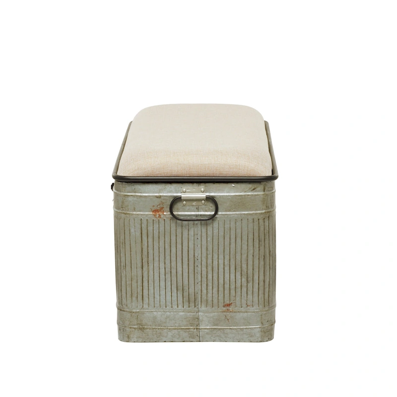 18-inch Grey Metal Fabric Bench