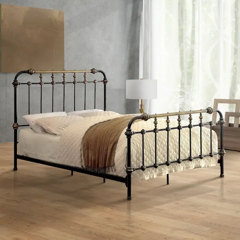 Industial Black Metal Panel Bed