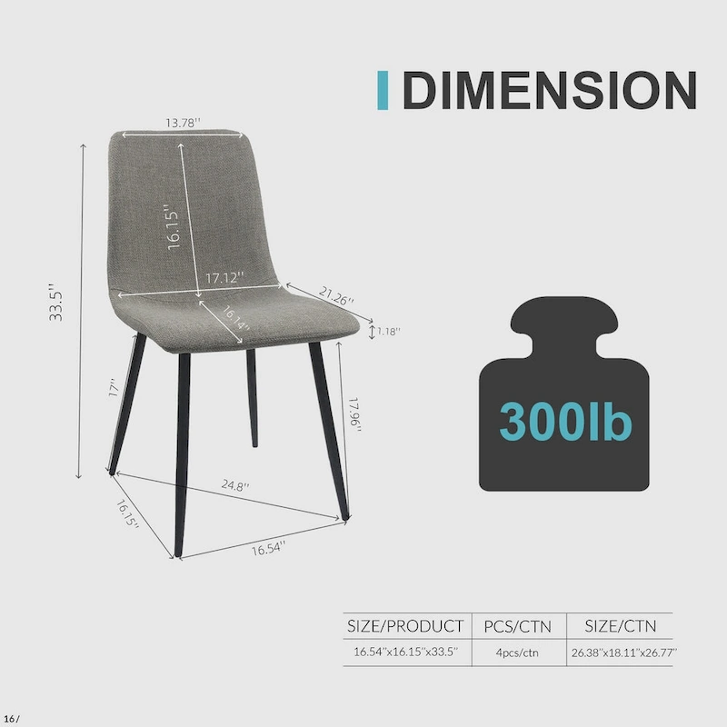 4 Piece Dining Chair Set Modern Kitchen Chairs with Black Metal Legs