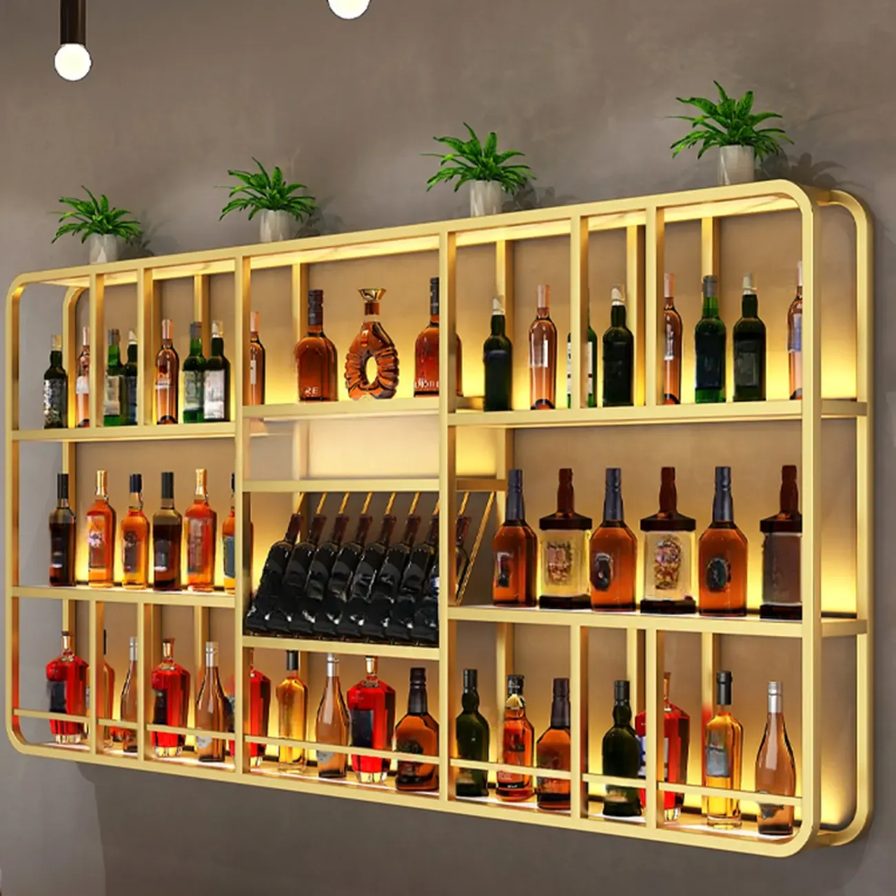 Glam Gold Wall-Mounted Open Wine Bottle Rack