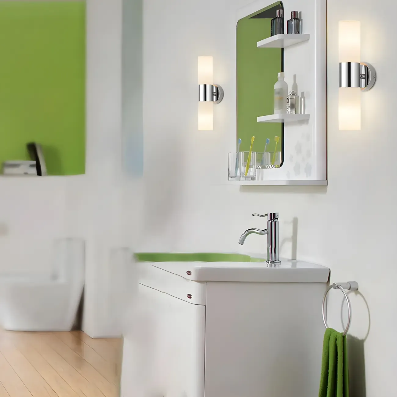 Modern Cylinder Glass Silver Dual Bathroom Vanity Light