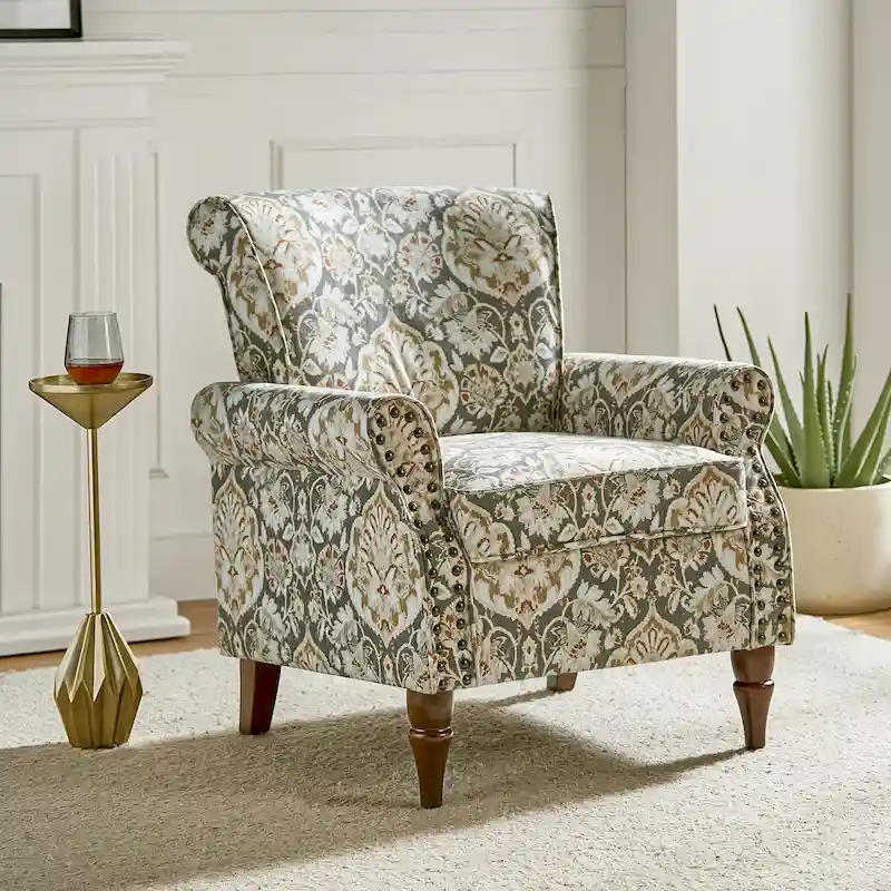 Nyctelius Traditional Polyester Accent Chair with Rolled Arms and Nailhead Trim by HULALA HOME