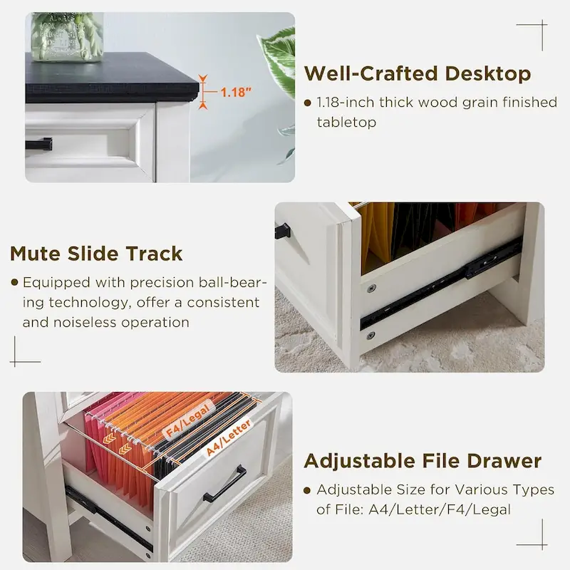 Modern Farmhouse Home Office Desk, Computer Desk with File Cabinet