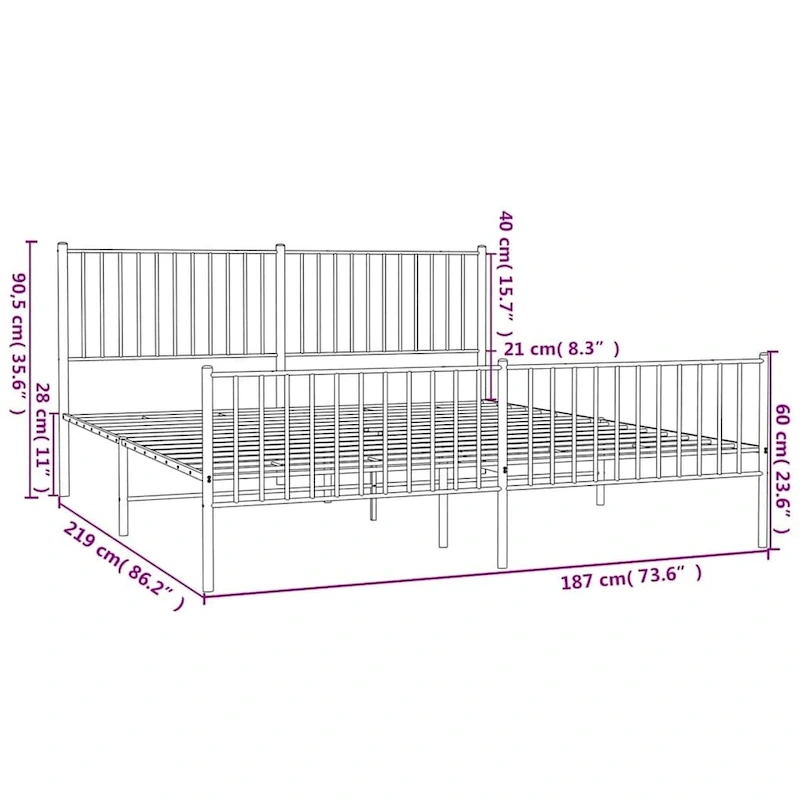 vidaXL Metal Bed Frame, No Mattress
