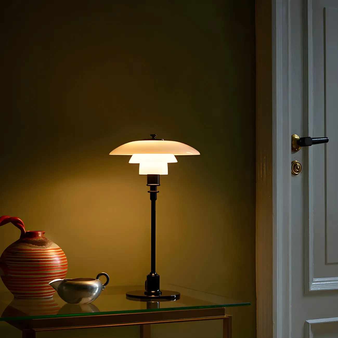 Modern White Glass Cone Table Lamp for Residential