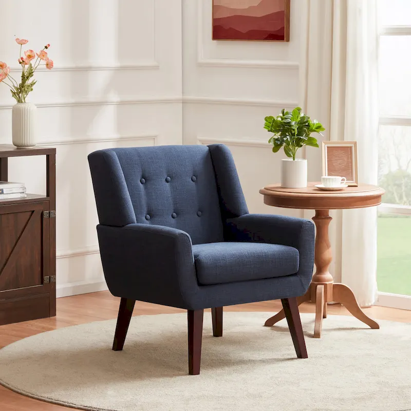 Linen Accent Chair with Tufted Back